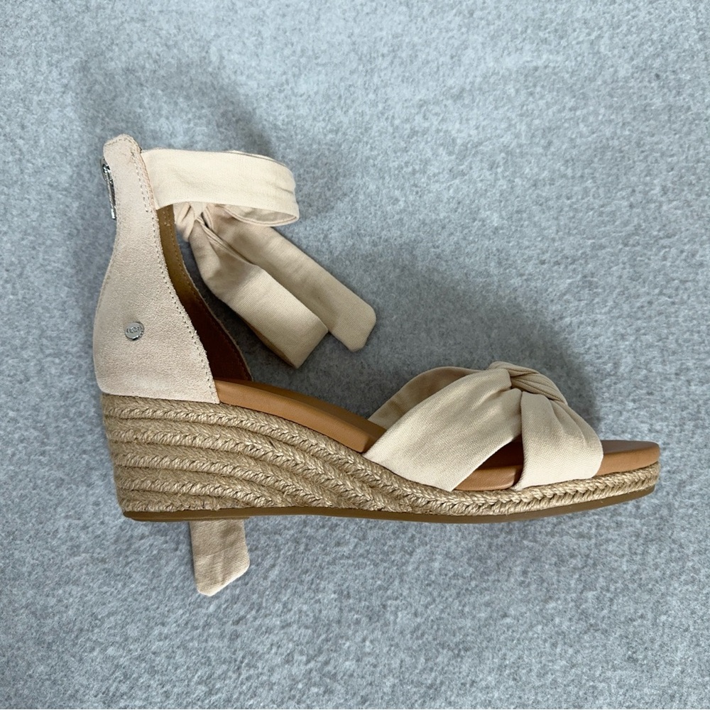 UGG Womens Yarrow Espadrille Wedge Sandal US 9.5 Zip Back Adjustable Tie New - Picture 6 of 16